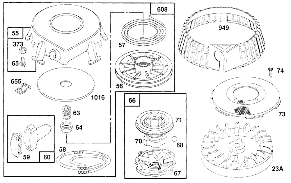 Rewind Starter Diagram and Parts List for 257702-4005-XX  Briggs and Stratton Engine